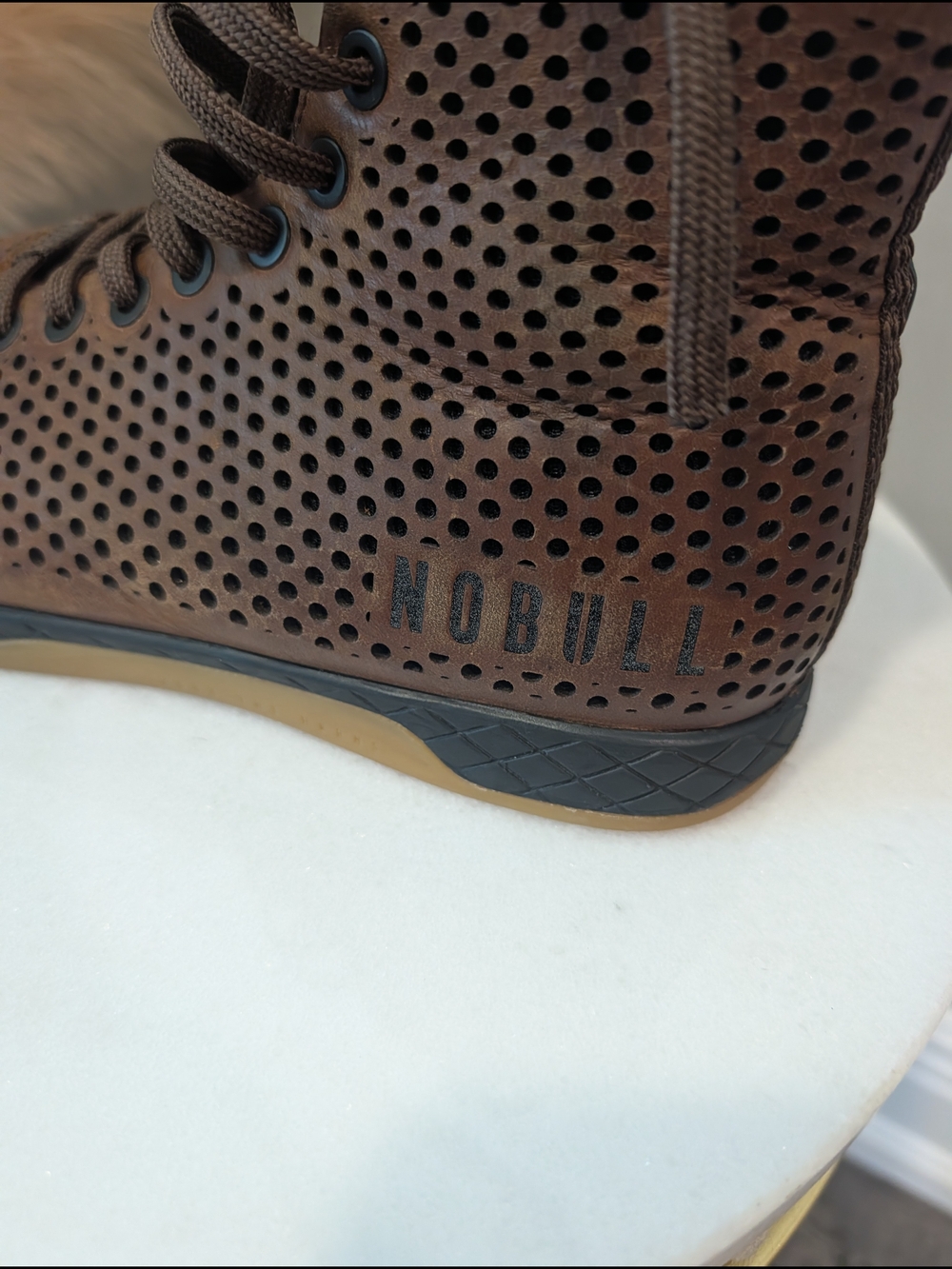 NOBULL Brown Perforated High-Top Coffee Brown Leather Athletic Shoes Sz 8 - Picture 2 of 13